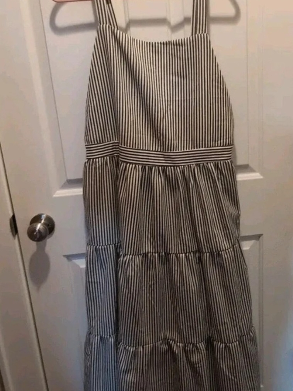 Polagram Striped Charcoal and White Tiered Maxi Skirt Dress